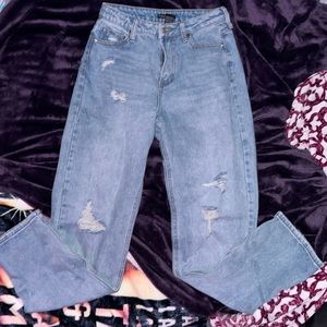 Fashionnova Medium Blue Wash Distressed Slouch Jeans